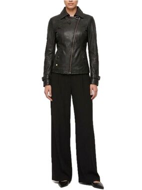 Vintage Soia & Kyo Black Leather Jacket Moto Style Size XS Back Detail EUC